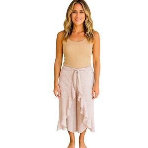 Kiwi + Punch Medium Pink White Ruffle Front Flare Ankle Pants Beachy Casual